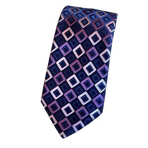 Michael Kors Navy w/ Purple and‎ Lavender Triangles 100% Silk 3.25" Wide